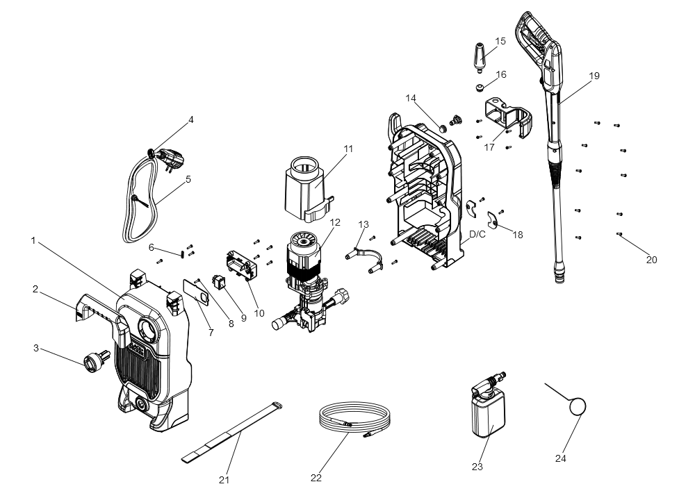 Exploded Diagram A Diagram and Parts List for BEPW1700 Type 1 Black and Decker Pressure Washer